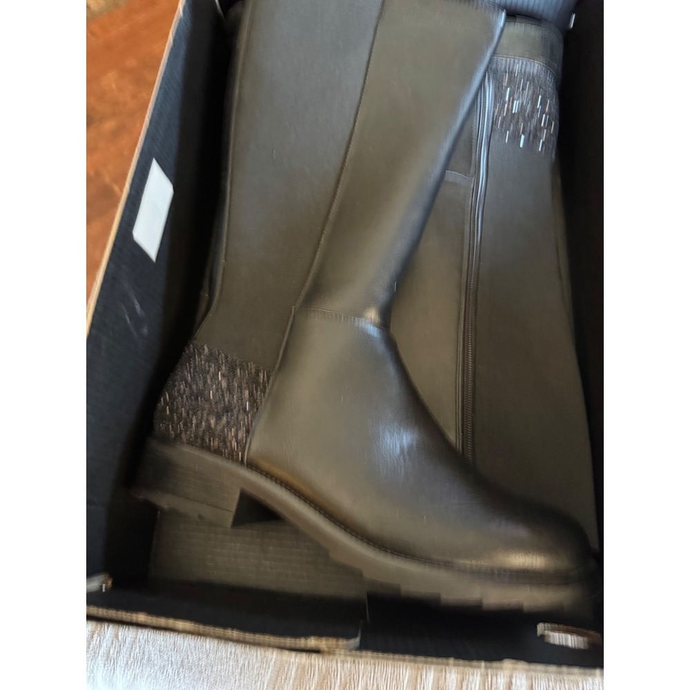Steve Madden Jjordan Kids Black Glitter Tall Boots Size 5 Zipper Leopard Lining